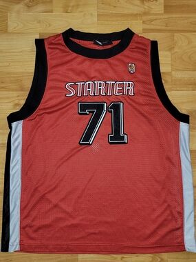STARTER Red LARGE Basketball Jersey #71 Mesh  Graphic Y2K